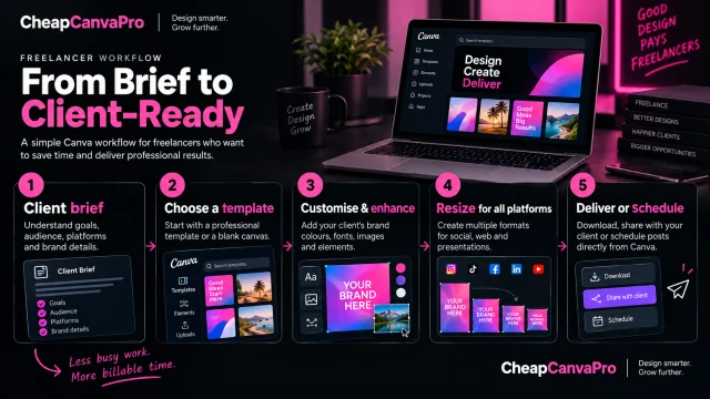Freelancer Canva workflow from client brief to delivery